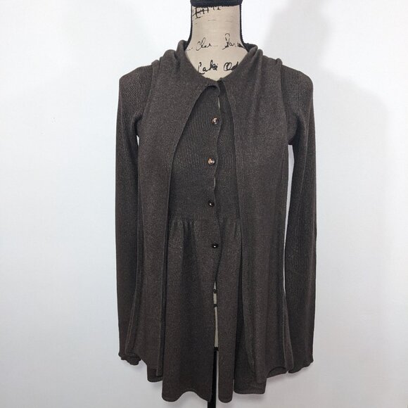 NWOT Rebecca Taylor Womens Silk Cashmere Buttoned Hooded Sweater Brown Size S - Picture 3 of 14
